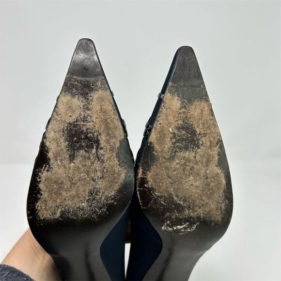 Stuart Weitzman Women's Navy Blue Pointed Toe Bow Swirled Heels Size 10.5 Narrow - Picture 10 of 14
